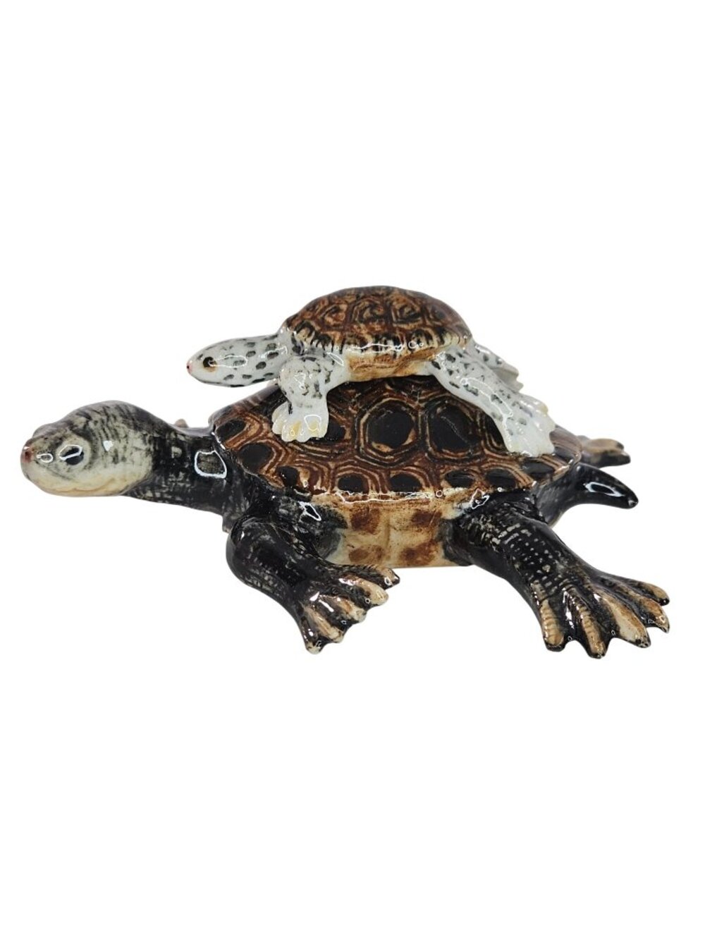 Northern Rose Diamondback Terrapin With Baby Miniature Figurine Porcelain Turtle